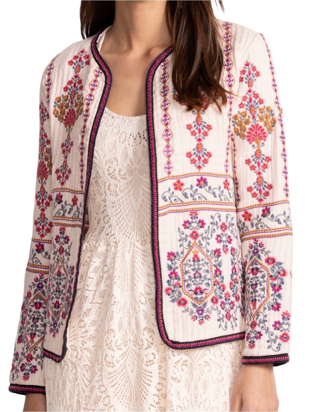 Johnny Was Women’s Size S Cream Floral Wendy Embroidered Quilted Jacket